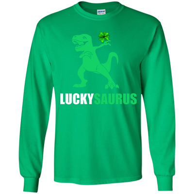 Irish Dinosaur Leprechaun St Patricks Day Luckysaurus Youth-Youth Shirt-Youth Long Sleeve T-Shirt-Irish Green