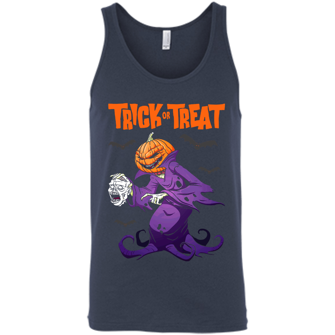 Trick Or Treat Pumpkin Zombie Halloween-T-Shirt & Hoodie-Unisex Tank-Navy