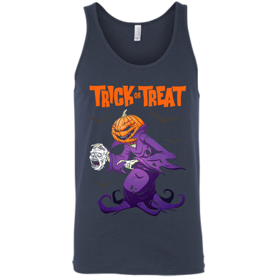 Trick Or Treat Pumpkin Zombie Halloween-T-Shirt & Hoodie-Unisex Tank-Navy