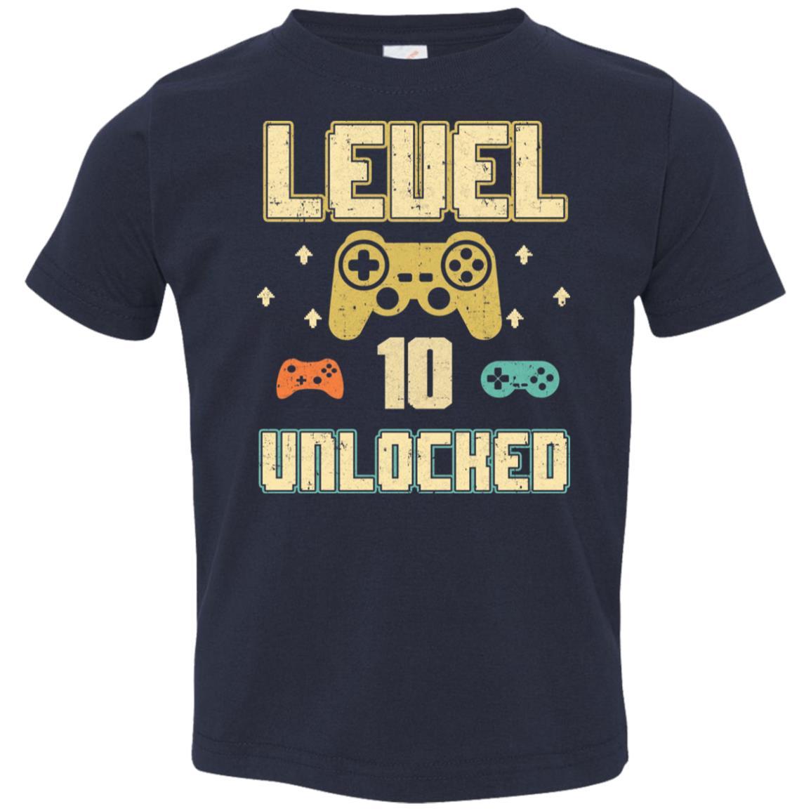 Level 10 Unlocked Video Gamer 10th Birthday Gift Youth-Youth Shirt-Toddler T-Shirt-Navy
