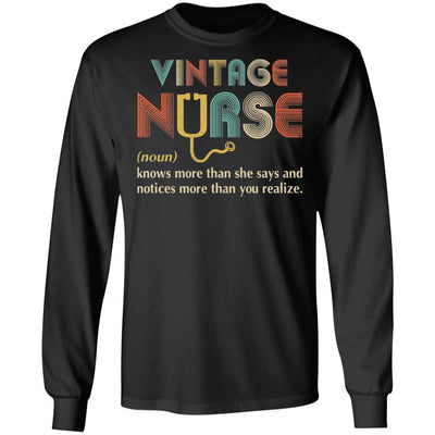 Vintage Nurse Noun Knows More Than She Says-T-Shirt & Hoodie-Long Sleeve T-Shirt-Black