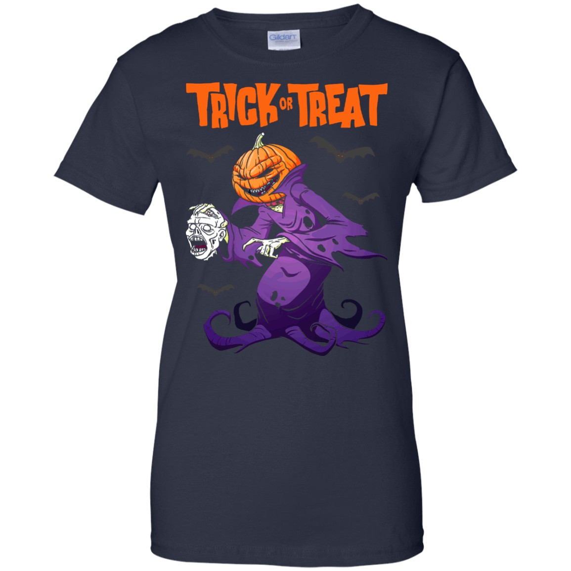 Trick Or Treat Pumpkin Zombie Halloween-T-Shirt & Hoodie-Women's T-Shirt-Navy
