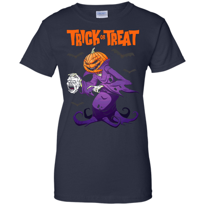 Trick Or Treat Pumpkin Zombie Halloween-T-Shirt & Hoodie-Women's T-Shirt-Navy