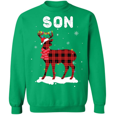 Son Deer Red Plaid Christmas Family Matching Pajamas-T-Shirt & Sweatshirt-Crewneck Sweatshirt-Irish Green