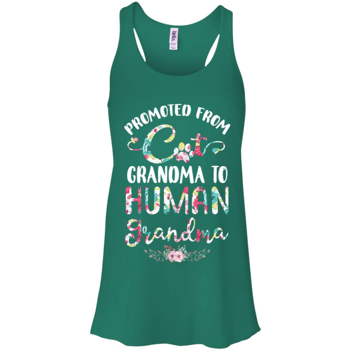 Floral Promoted From Cat Grandma To Human Grandma Gift-T-Shirt & Tank Top-Women's Flowy Racerback Tank-Kelly Green
