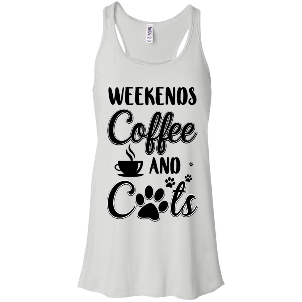 Weekends Coffee And Cats Lover Gifts-T-Shirt & Tank Top-Women's Flowy Racerback Tank-White