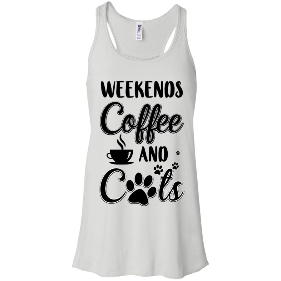 Weekends Coffee And Cats Lover Gifts-T-Shirt & Tank Top-Women's Flowy Racerback Tank-White