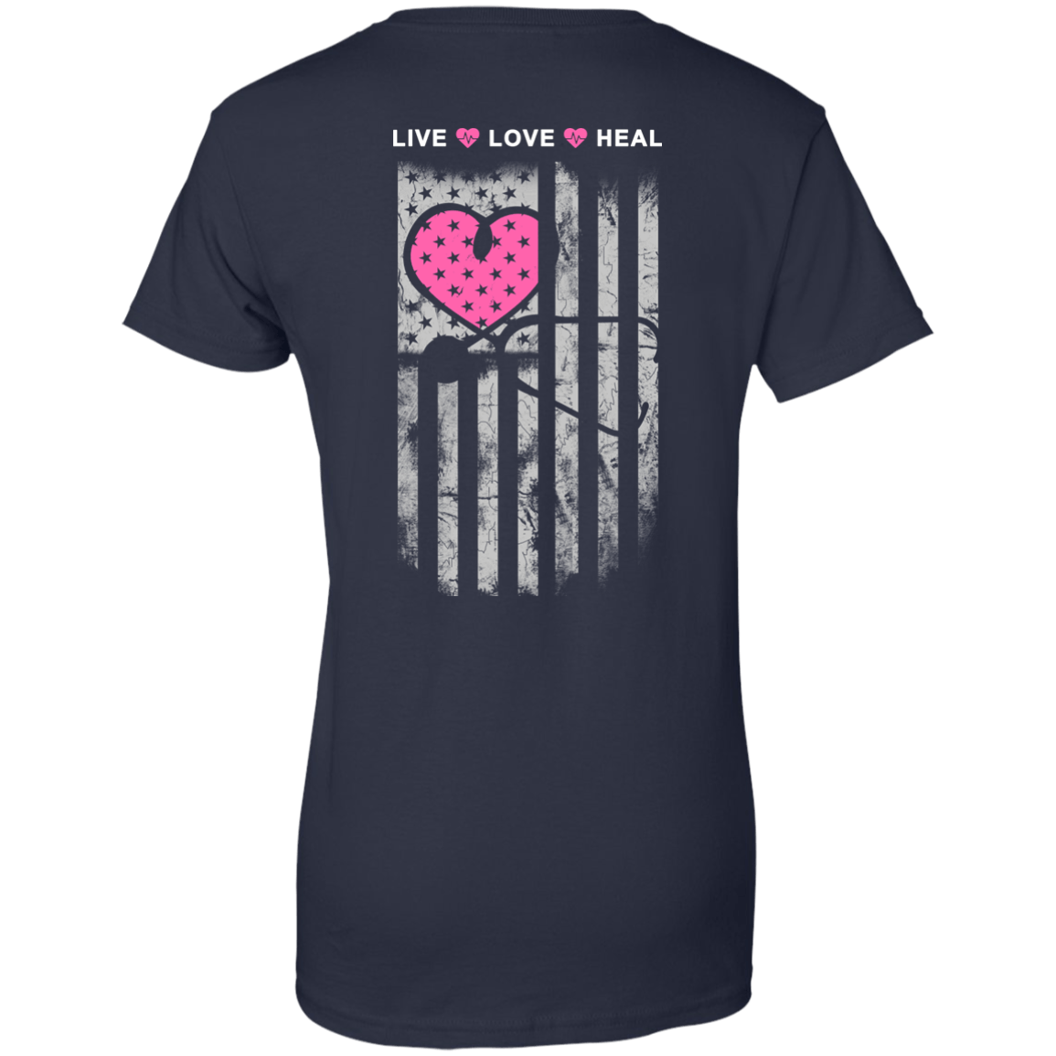 Nurse Heart Flag American Live Love Heal-T-Shirt & Hoodie-Women's T-Shirt-Navy