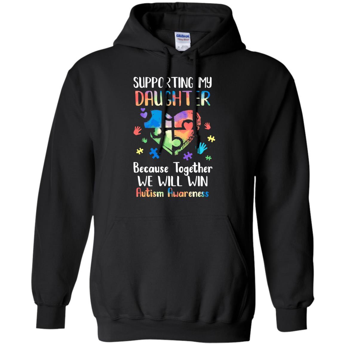 Supporting My Daughter Puzzle Autism Awareness Month-T-Shirt & Hoodie-Pullover Hoodie-Black
