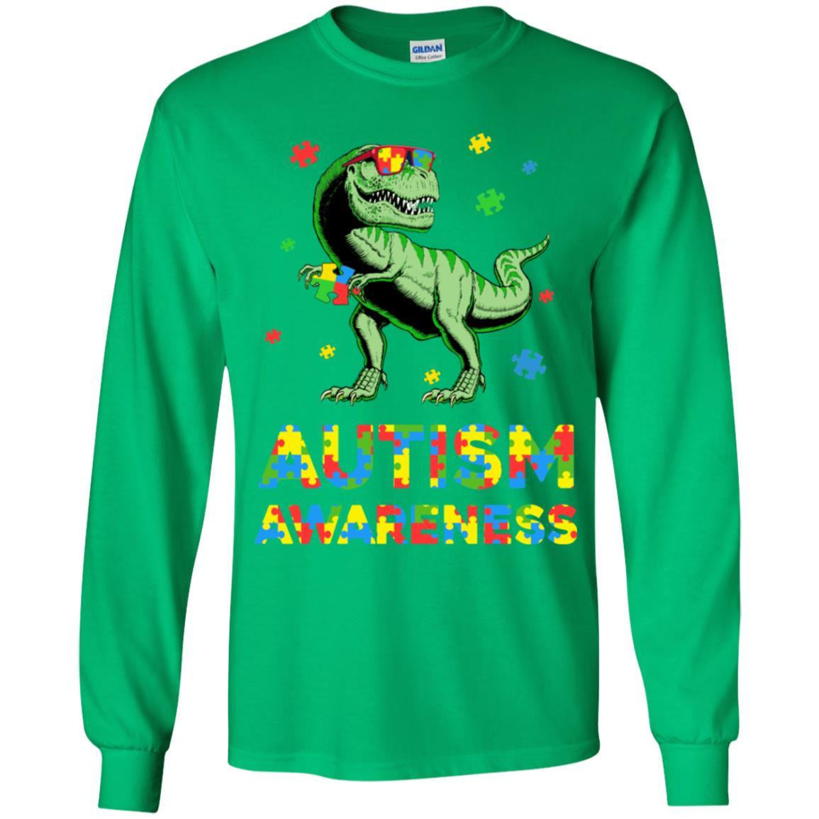 Dinosaur Puzzle Autism Awareness For Boys Girls Youth-Youth Shirt-Youth Long Sleeve T-Shirt-Irish Green