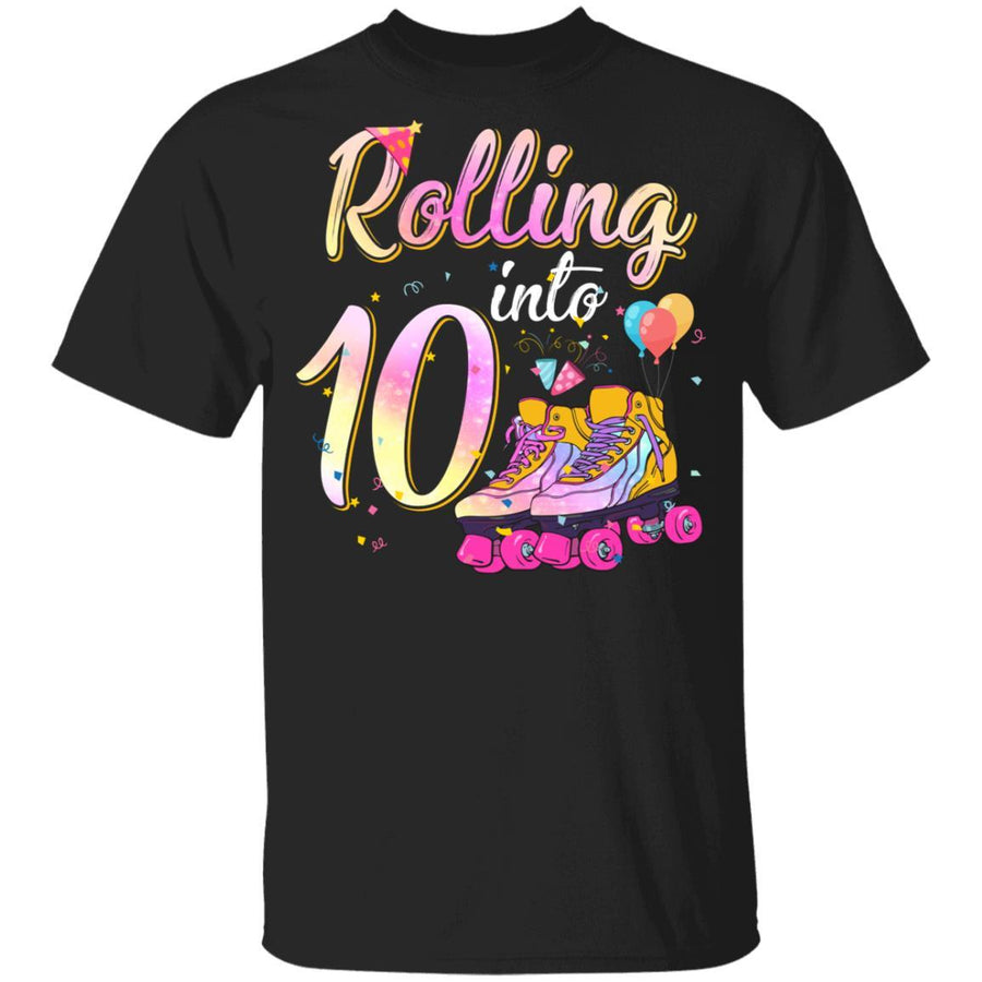 10 Years Old Birthday Girls Roller Skates 80's 10th Birthday Youth-Youth Shirt-Youth T-Shirt-Black