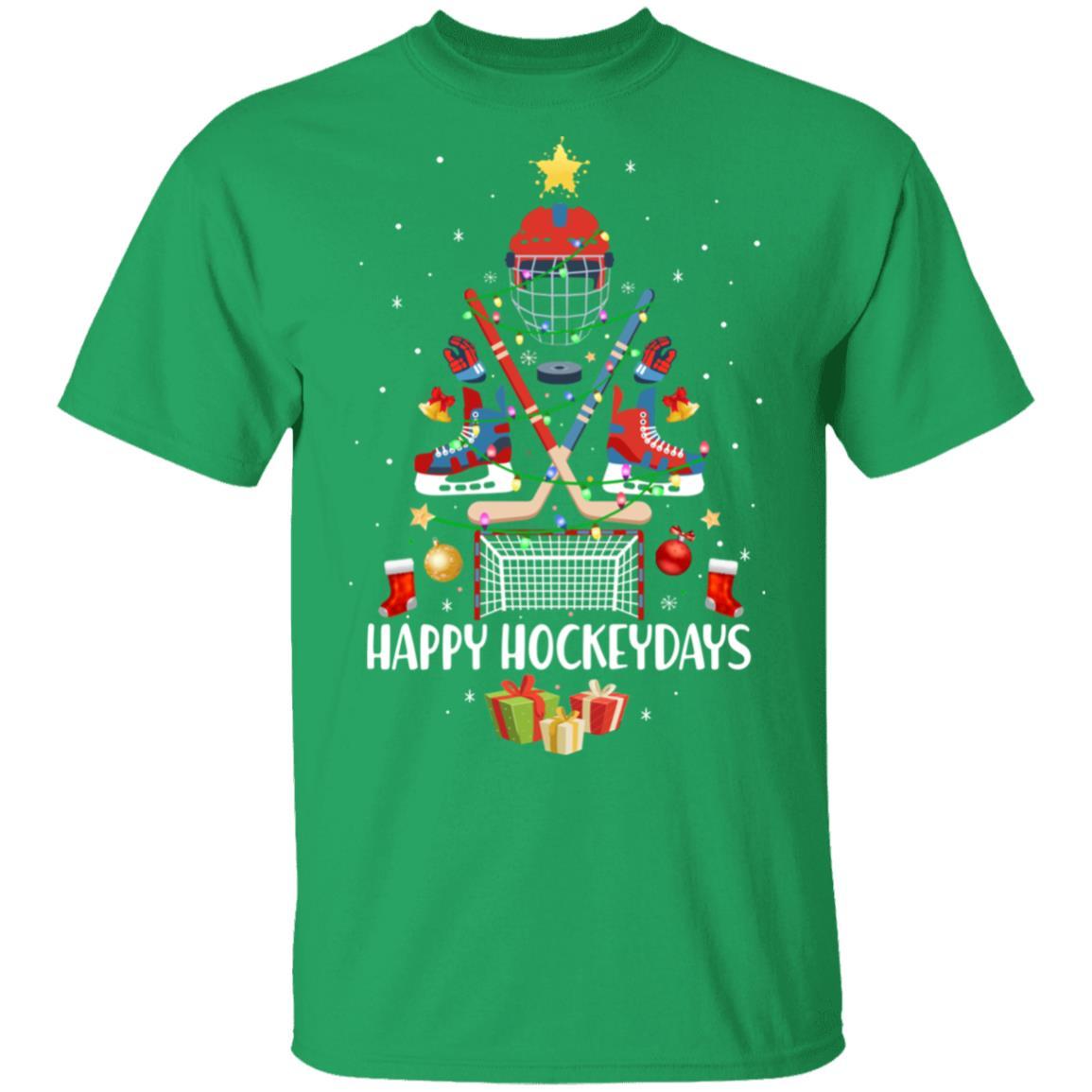 Happy Hockeydays Ice Hockey Christmas Tree Funny Xmas Gift-T-Shirt & Sweatshirt-Classic T-Shirt-Irish Green