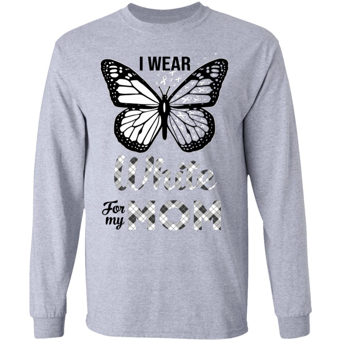 I Wear White For My Mom Butterfly Lung Cancer Awareness-T-Shirt & Hoodie-Long Sleeve T-Shirt-Sport Grey