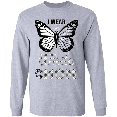 I Wear White For My Mom Butterfly Lung Cancer Awareness-T-Shirt & Hoodie-Long Sleeve T-Shirt-Sport Grey