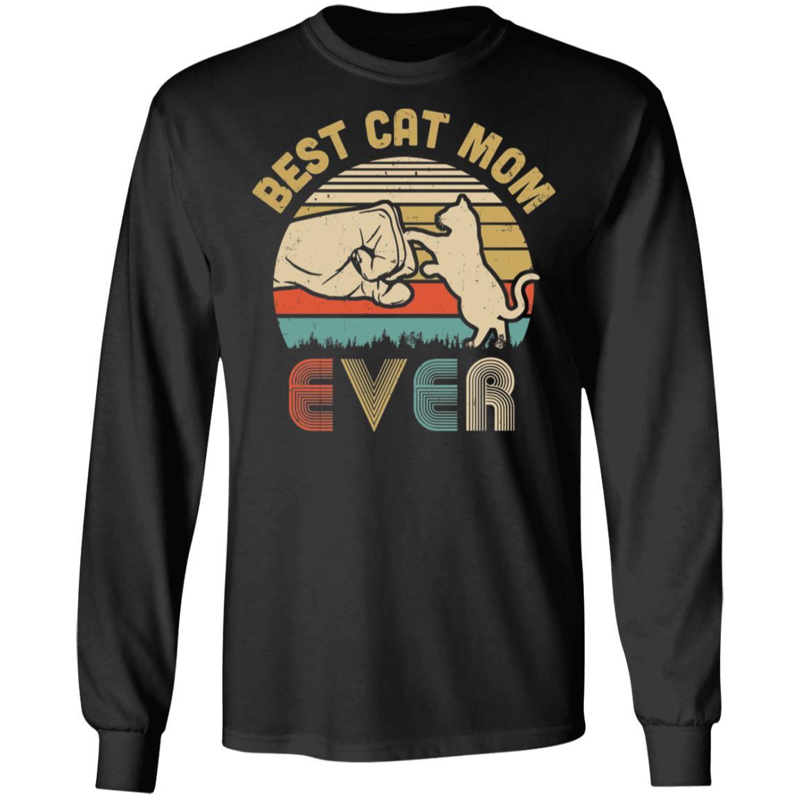 Vintage Best Cat Mom Ever Bump Fit Funny Mom Gifts-T-Shirt & Hoodie-Long Sleeve T-Shirt-Black
