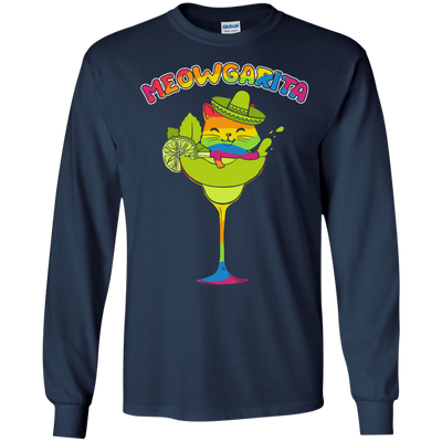 Rainbow Meowgarita Margarita Cat Lover-T-Shirt & Hoodie-Long Sleeve T-Shirt-Navy
