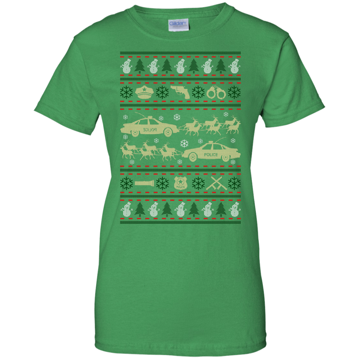 Police Christmas Ugly Sweater-T-Shirt & Hoodie-Women's T-Shirt-Irish Green