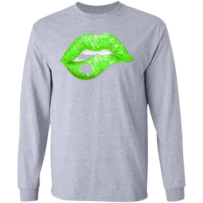 Kiss Me I'm Irish Lips St Patricks Day-T-Shirt & Hoodie-Long Sleeve T-Shirt-Sport Grey