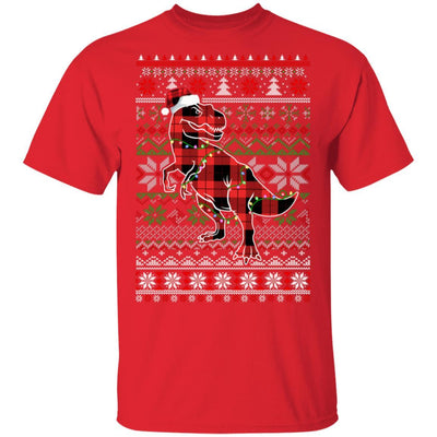 Red Plaid Buffalo T Rex Dinosaur Pajamas Christmas Sweater-T-Shirt & Sweatshirt-Classic T-Shirt-Red