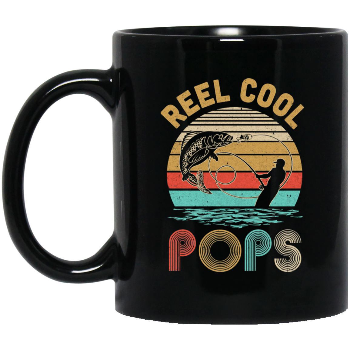 Vintage Reel Cool Pops Fish Fishing Father's Day Gift Mug-Coffee Mug-BM11OZ 11 oz. Black Mug-Black