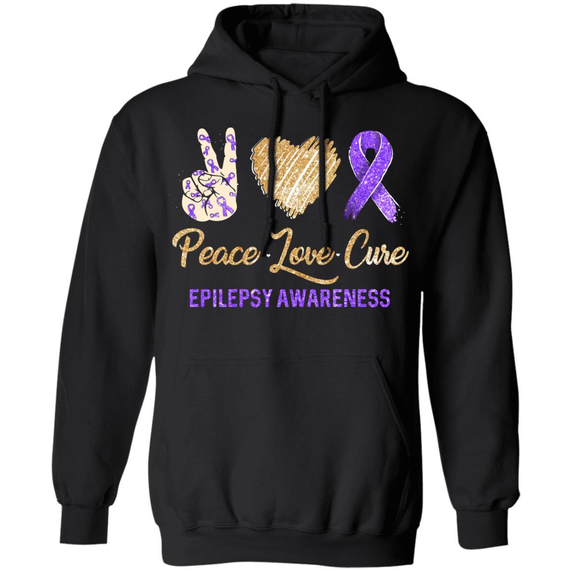 Peace Love Cure Epilepsy Awareness-T-Shirt & Hoodie-Pullover Hoodie-Black
