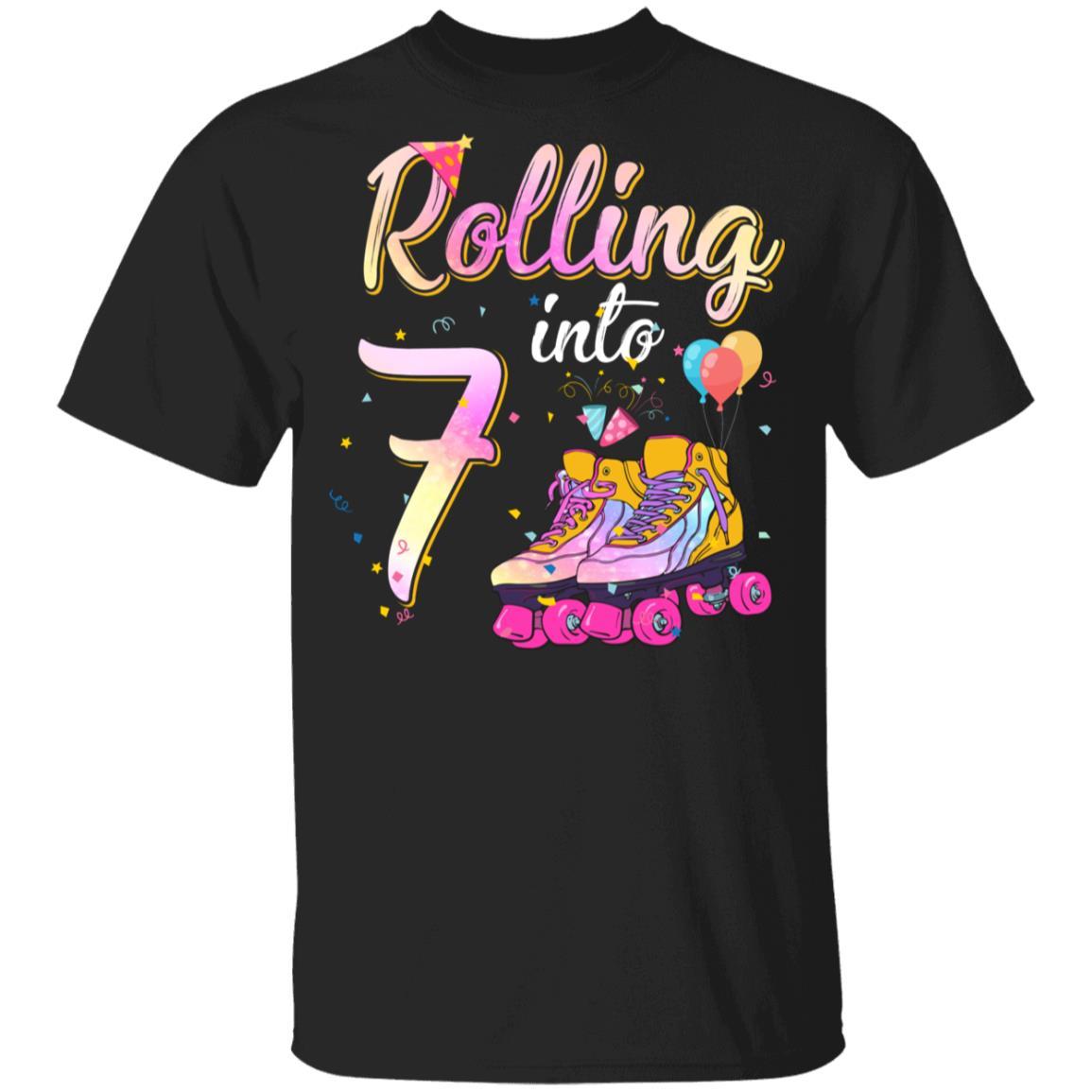 7 Years Old Birthday Girls Roller Skates 80's 7th Birthday Youth-Youth Shirt-Youth T-Shirt-Black