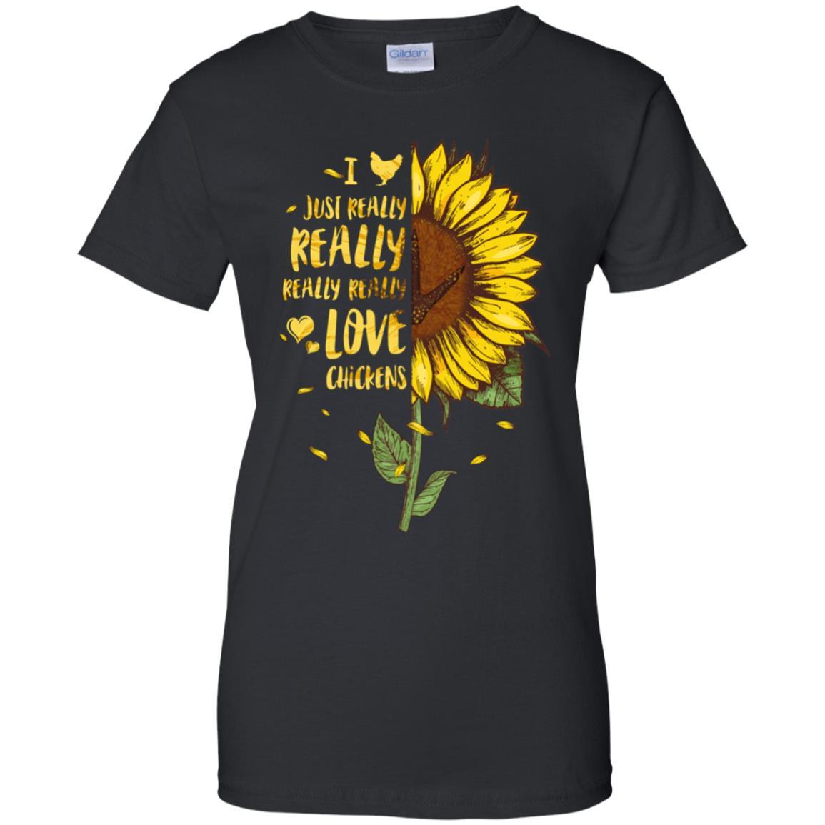 I Just Really Really Love Chickens Sunflower-T-Shirt & Tank Top-Women's T-Shirt-Black