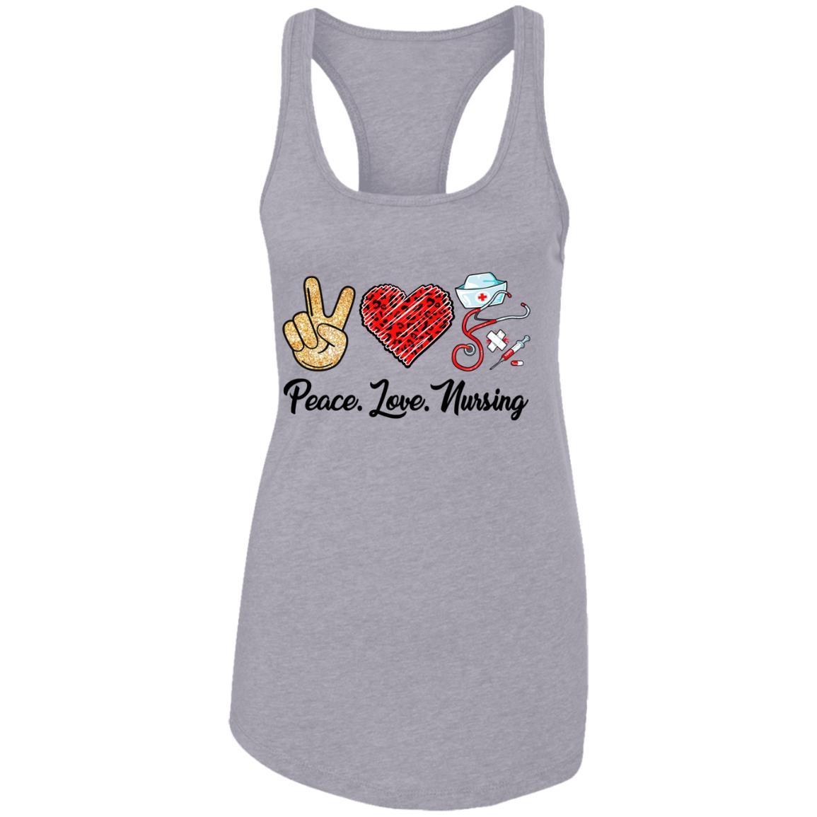 Peace Love Nursing RN Love Nurse Gifts-T-Shirt & Tank Top-Women's Ideal Racerback Tank-Heather Grey