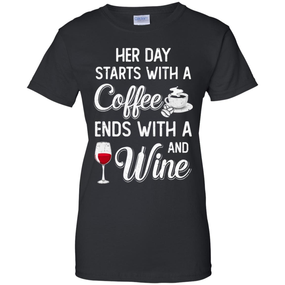 Her Day Starts With Coffee And Ends With Wine-T-Shirt & Tank Top-Women's T-Shirt-Black