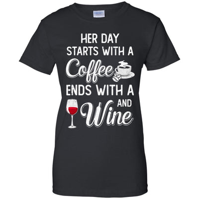 Her Day Starts With Coffee And Ends With Wine-T-Shirt & Tank Top-Women's T-Shirt-Black