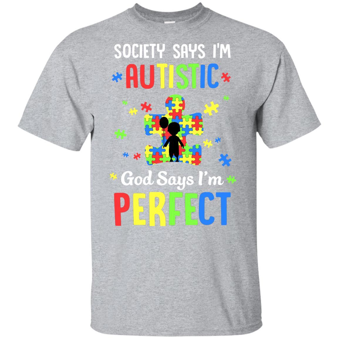 Society Says I Am Autistic God Says I Am Perfect Autism Youth-Youth Shirt-Youth T-Shirt-Sport Grey