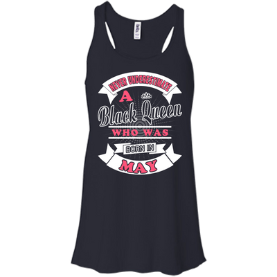 Never Underestimate A Black Queen Who Was Born In May-T-Shirt & Hoodie-Women's Flowy Racerback Tank-Midnight