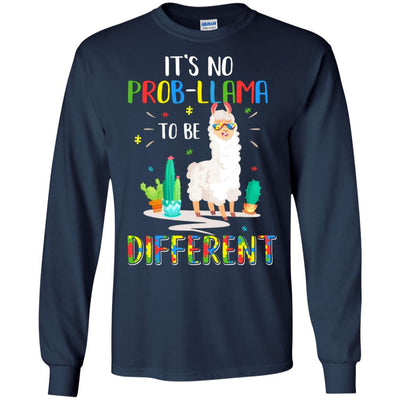 No Prob Llama To Be Different Llama Autism Awareness Gift-T-Shirt & Hoodie-Long Sleeve T-Shirt-Navy