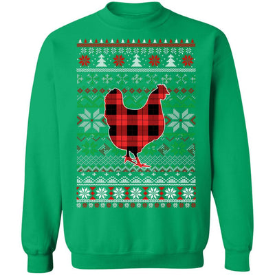 Chicken Red Plaid Ugly Christmas Sweater Funny Gifts-T-Shirt & Sweatshirt-Crewneck Sweatshirt-Irish Green
