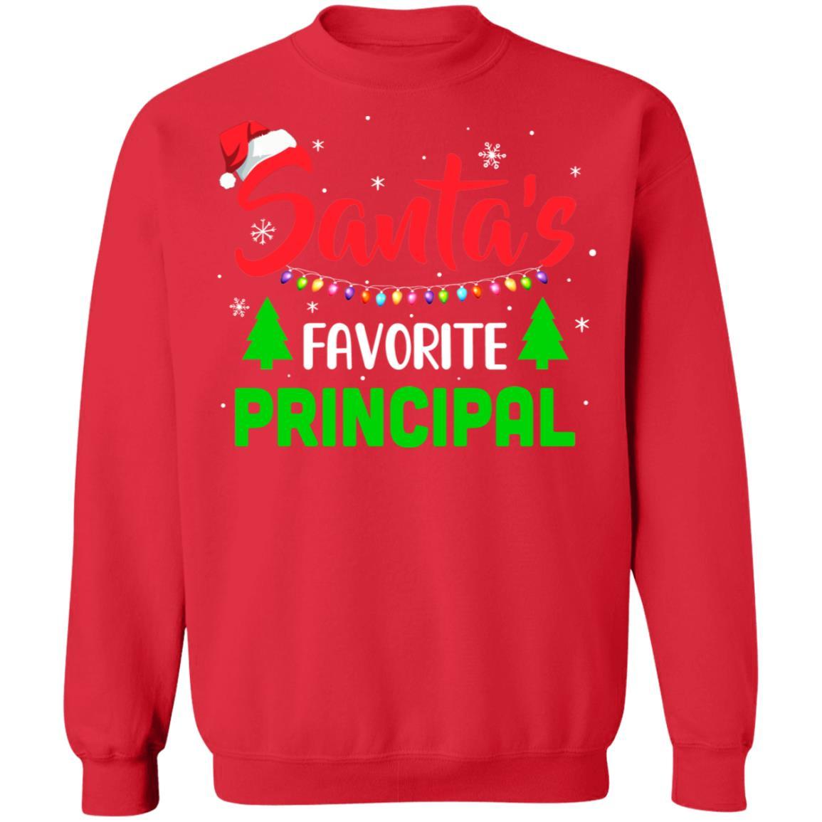 Santa's Favorite Principal Funny Christmas Xmas Gifts-T-Shirt & Sweatshirt-Crewneck Sweatshirt-Red