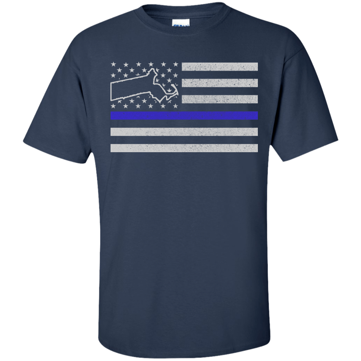 Massachusetts Thin Blue Line Police State-T-Shirt & Hoodie-Classic T-Shirt-Navy