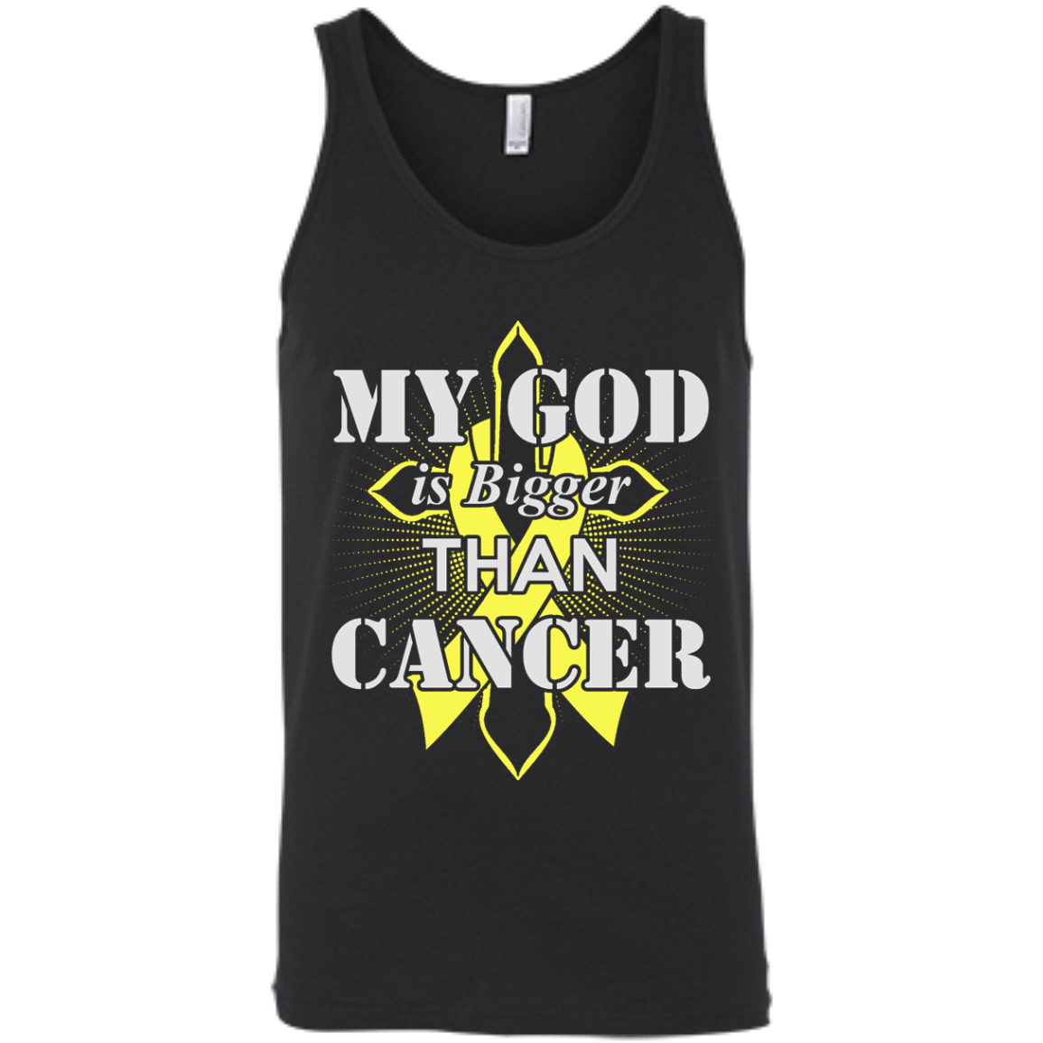 My God Is Bigger Than Cancer Yellow Awareness Ribbon-T-Shirt & Hoodie-Unisex Tank-Black