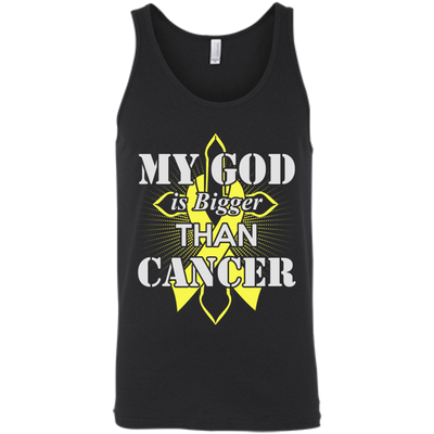 My God Is Bigger Than Cancer Yellow Awareness Ribbon-T-Shirt & Hoodie-Unisex Tank-Black