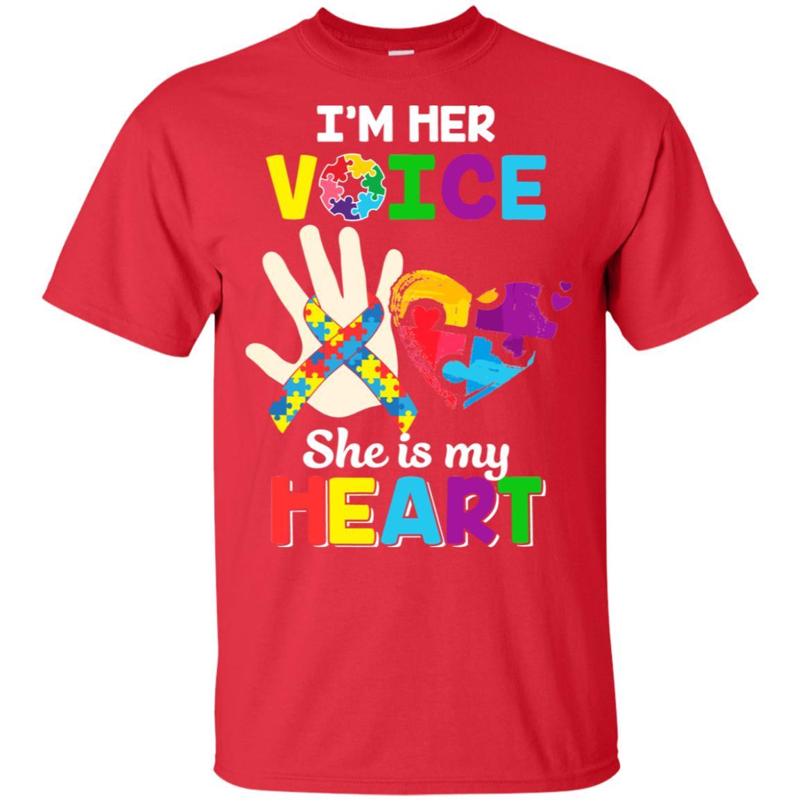 I'm Her Voice She Is My Heart Dad Mom Autism Awareness-T-Shirt & Hoodie-Classic T-Shirt-Red