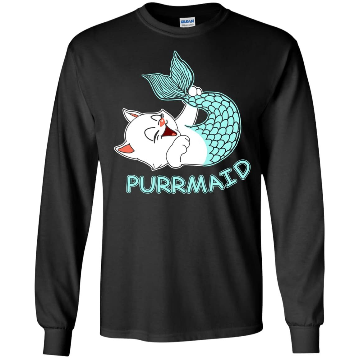 Funny Purrmaid Cat Mermaid-T-Shirt & Hoodie-Long Sleeve T-Shirt-Black