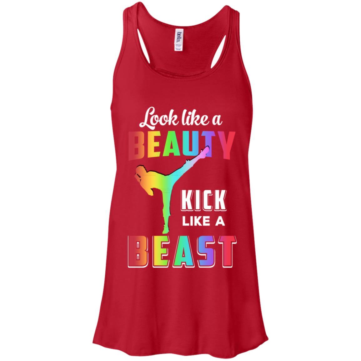 Look Like Beauty Kick Like Beast Women Kickboxing Gift-T-Shirt & Tank Top-Women's Flowy Racerback Tank-Red