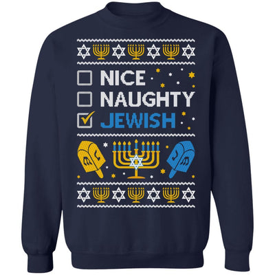 Nice Naughty Jewish Funny Hanukkah Christmas Gifts-T-Shirt & Sweatshirt-Crewneck Sweatshirt-Navy