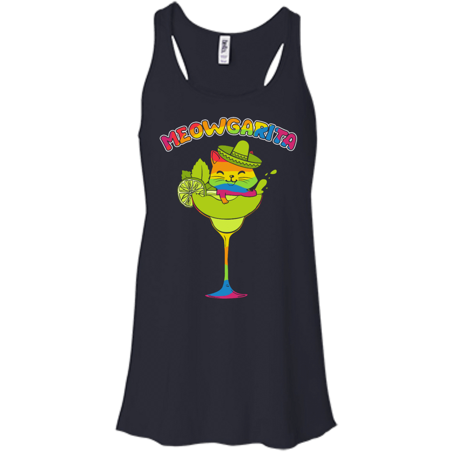 Rainbow Meowgarita Margarita Cat Lover-T-Shirt & Hoodie-Women's Flowy Racerback Tank-Midnight