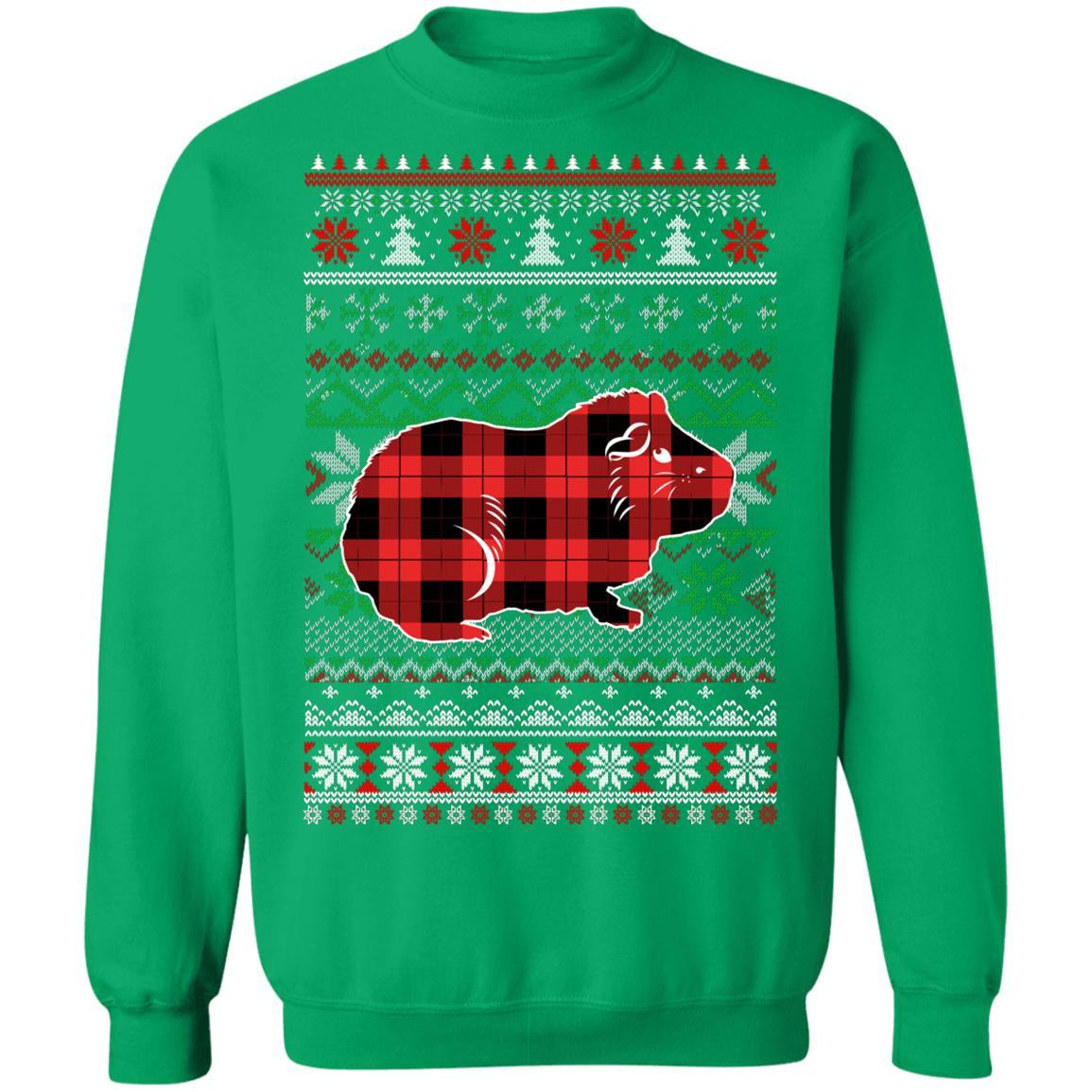 Guinea Pig Red Plaid Ugly Christmas Sweater Funny Gifts-T-Shirt & Sweatshirt-Crewneck Sweatshirt-Irish Green
