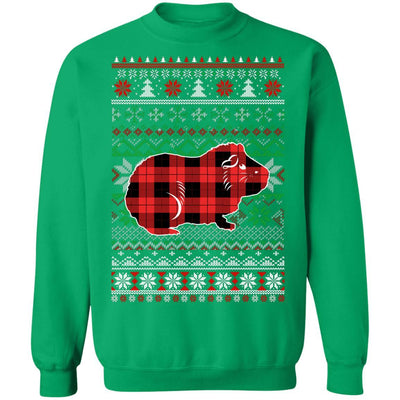 Guinea Pig Red Plaid Ugly Christmas Sweater Funny Gifts-T-Shirt & Sweatshirt-Crewneck Sweatshirt-Irish Green