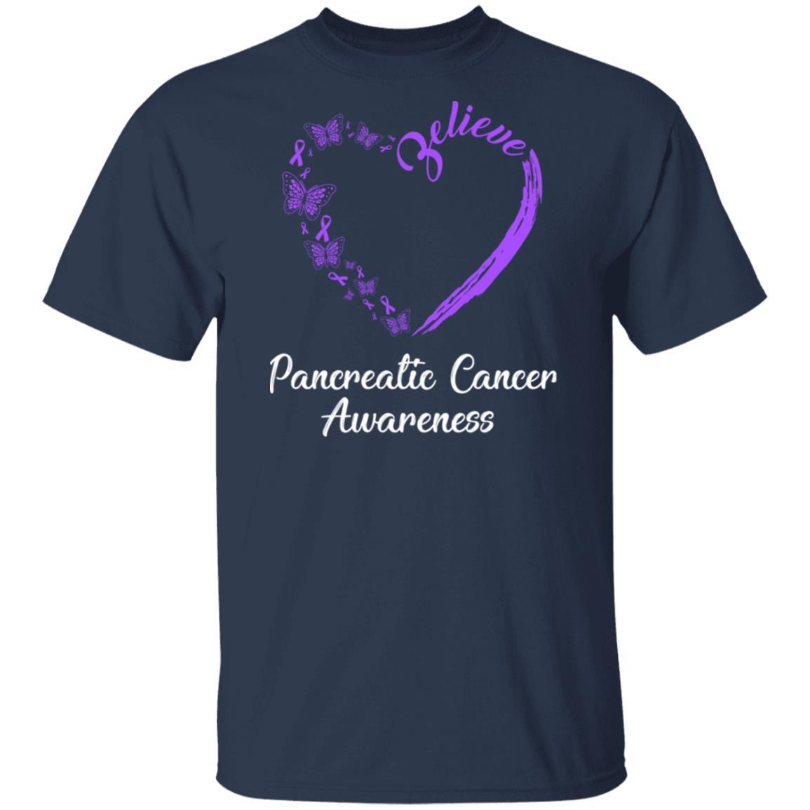 Butterfly Believe Pancreatic Cancer Awareness Ribbon Gifts-T-Shirt & Hoodie-Classic T-Shirt-Navy