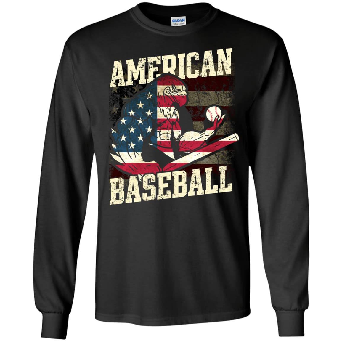 Badass Eagle American Baseball-T-Shirt & Hoodie-Long Sleeve T-Shirt-Black