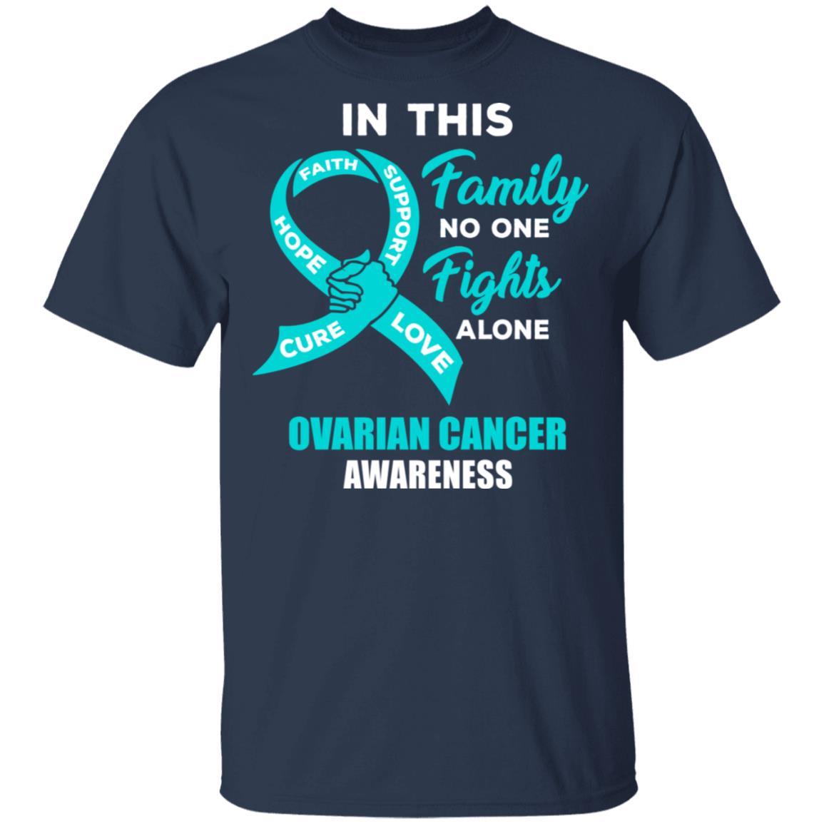 In This School No One Fights Ovarian Cancer Awareness Alone-T-Shirt & Hoodie-Classic T-Shirt-Navy