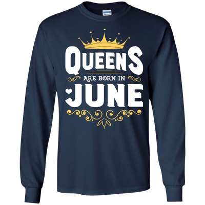 Queens Are Born In June-T-Shirt & Hoodie-Long Sleeve T-Shirt-Navy