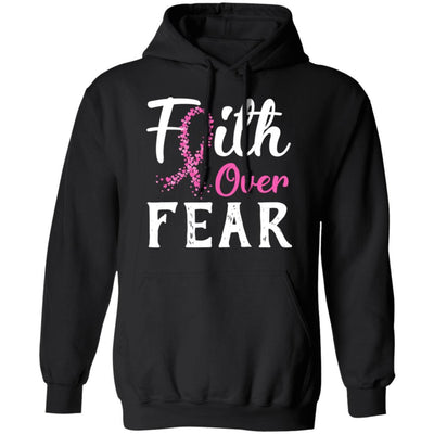 Breast Cancer Awareness Pink Ribbon Faith Over Fear-T-Shirt & Hoodie-Pullover Hoodie-Black
